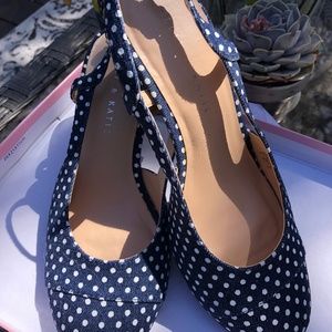 New Kelly & Kate Sling Back Navy/White Polka Dot Shoes for Summer, size 8